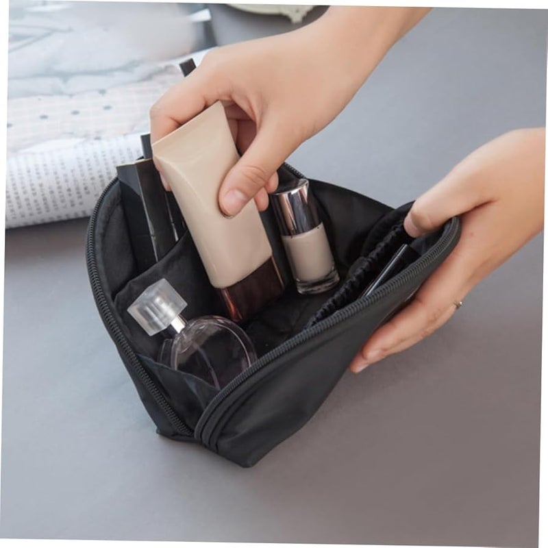 Dark Fan Shaped Travel Makeup Bag Portable Toiletry Organizer For Lipsticks Nail Polish - Image 2